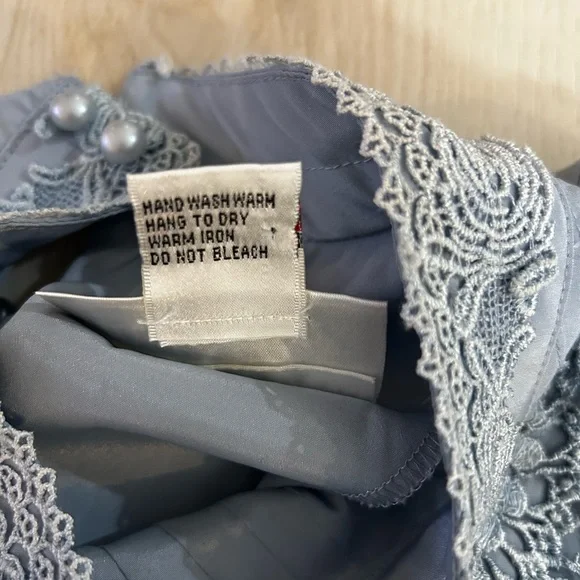 Victorian Style Sz 12Prairie Blouse Gray Lace Yoke High Neck Long Sleeve - Picture 8 of 15